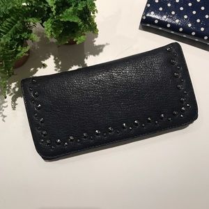 Navy Vegan Leather Wallet with Jewel Sequins